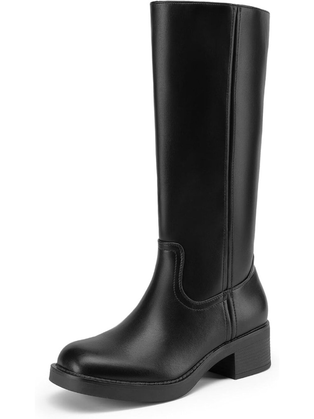 DREAM PAIRS Women's Black Knee High Wide Calf Boots Square Toe Low Chunky Heels